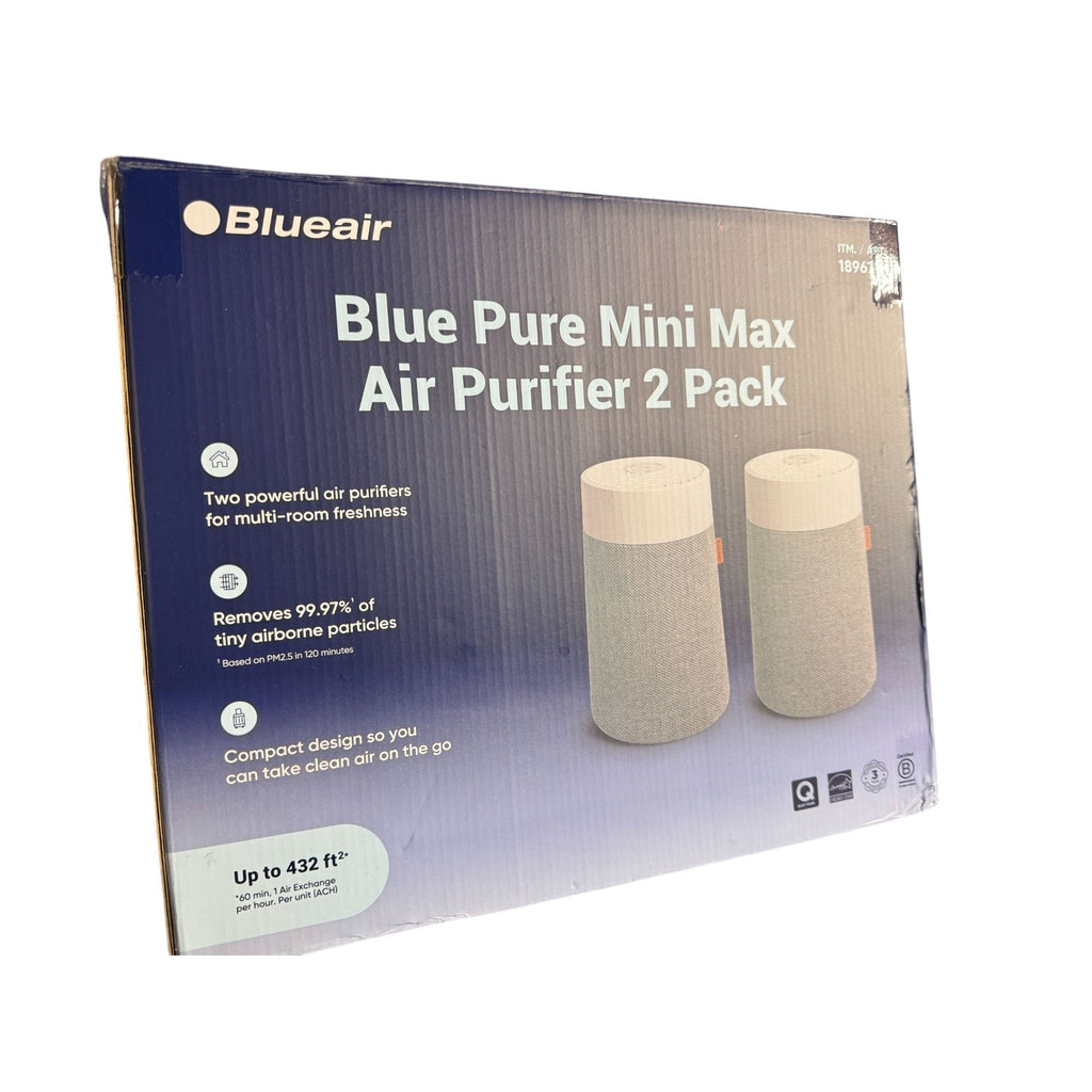 Blue Pure Mini Max Air Purifier 2 Pack - HEPASilent Dual Filtration 432 Sq Ft Coverage Compact & Quiet Design Gray