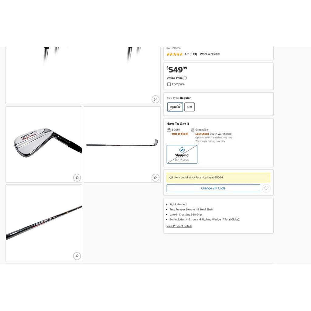 Kirkland Signature 7-Piece Players Iron Golf Set Right Handed With Regular Flex Shaft