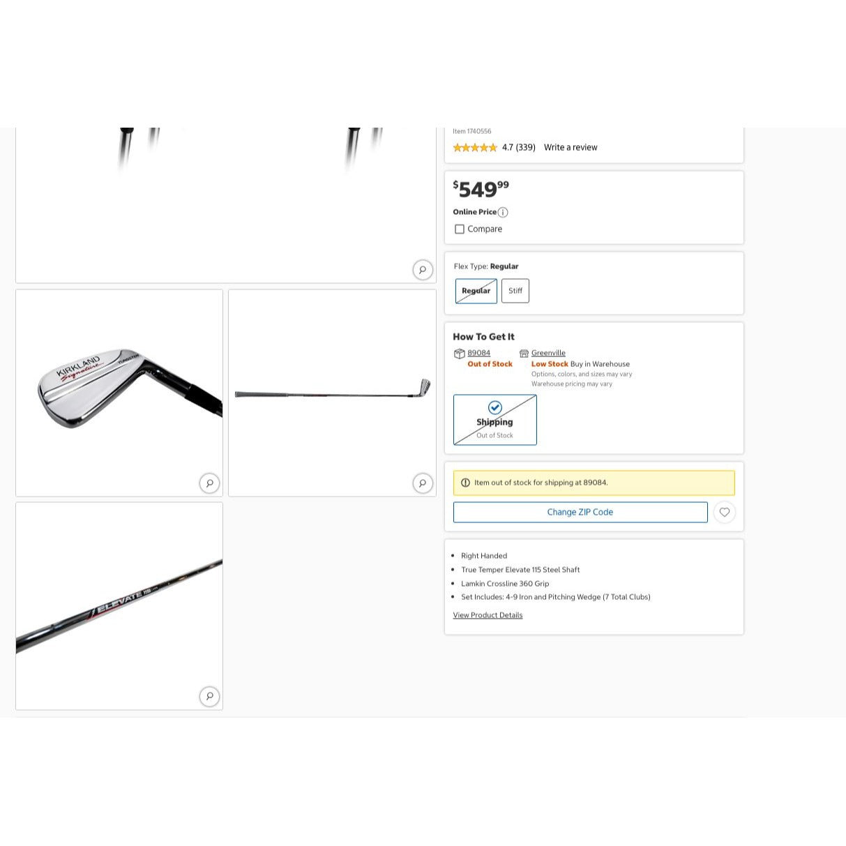 Kirkland Signature 7-Piece Players Iron Golf Set Right Handed With Regular Flex Shaft