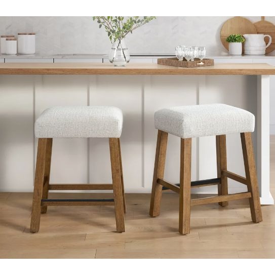 Benny Counter Stool 2-Pack With Gray Upholstered Seats & Walnut Wood Base